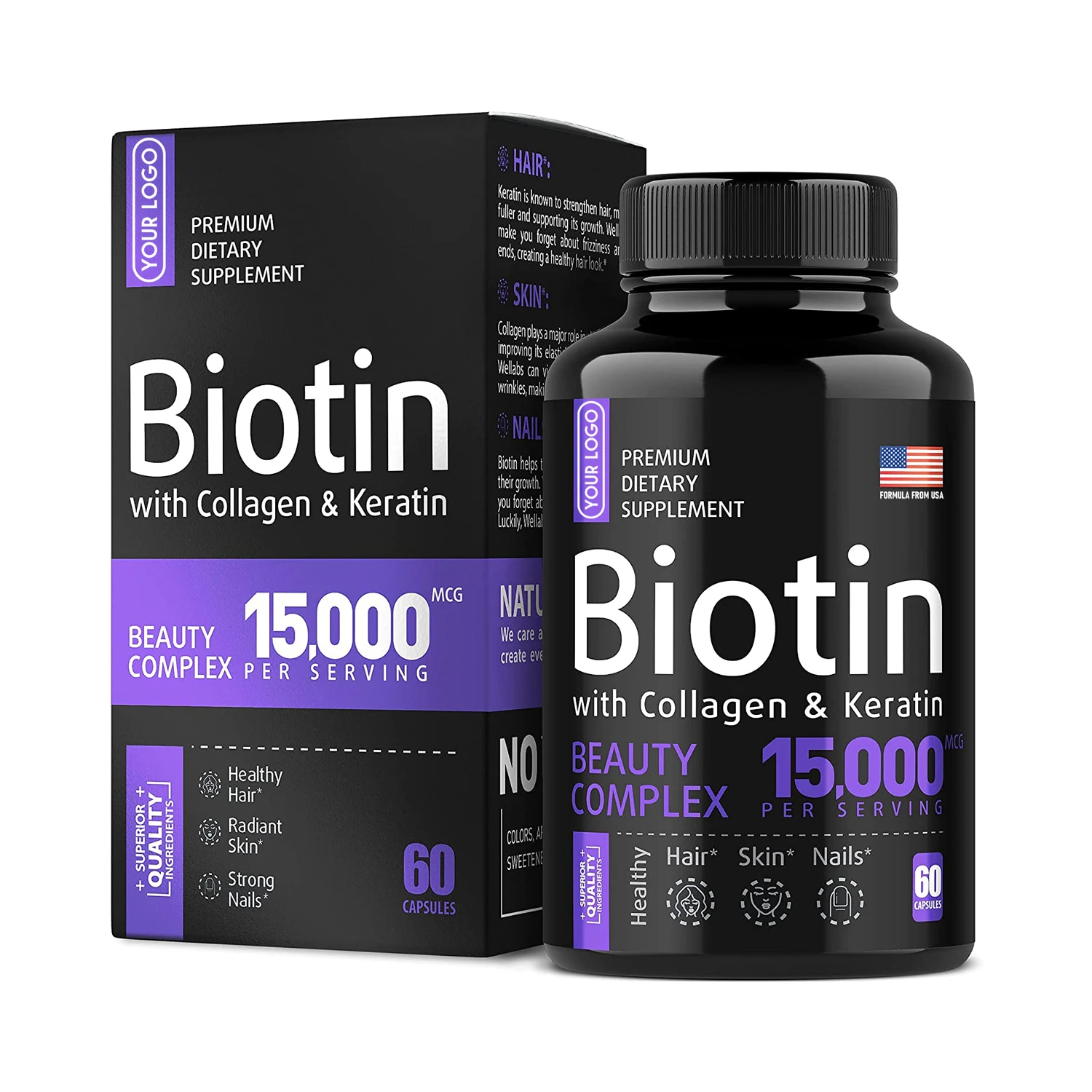 OEM food supplements herbal supplements biotin capsules pills hair skin nail care collagen biotin supplement capsules
