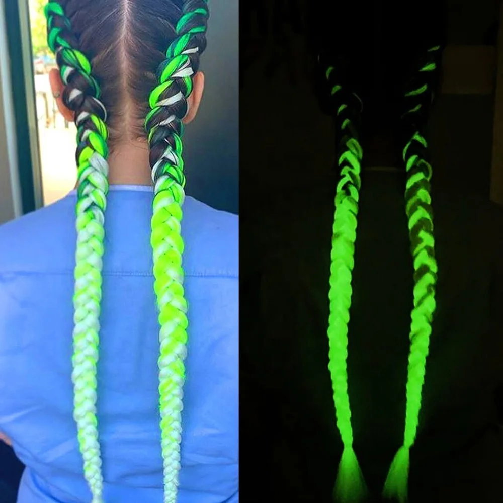 Wholesale Shining Fluorescent Synthetic Jumbo Glowing Hair Braid Extensions Neon Color Glow in the Dark Braiding Hair