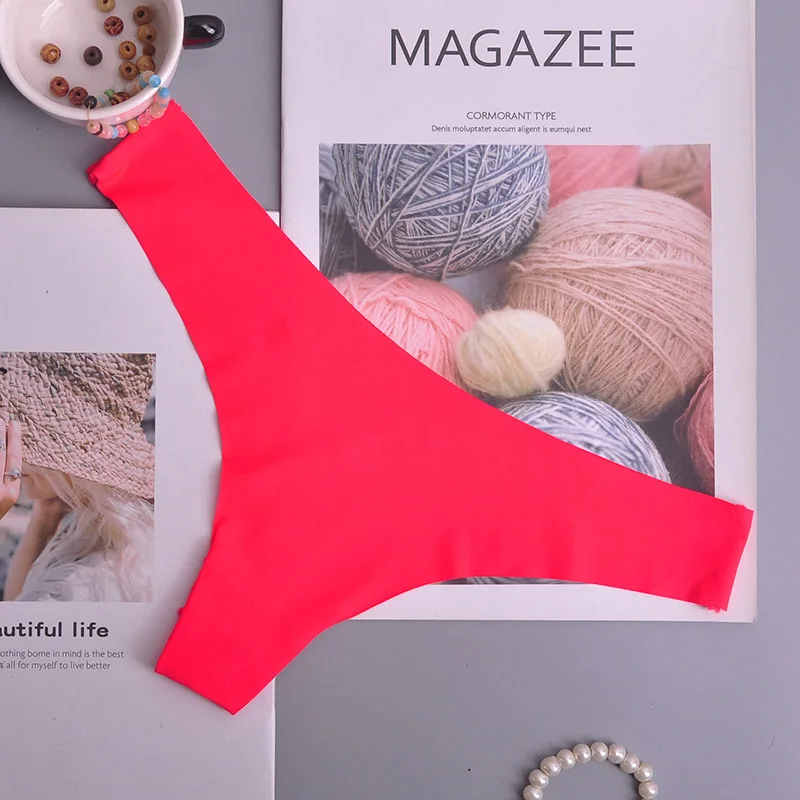 Wholesale fancy ice-silk seamless women thongs cotton sexy ladies panties solid color hot girl thongs