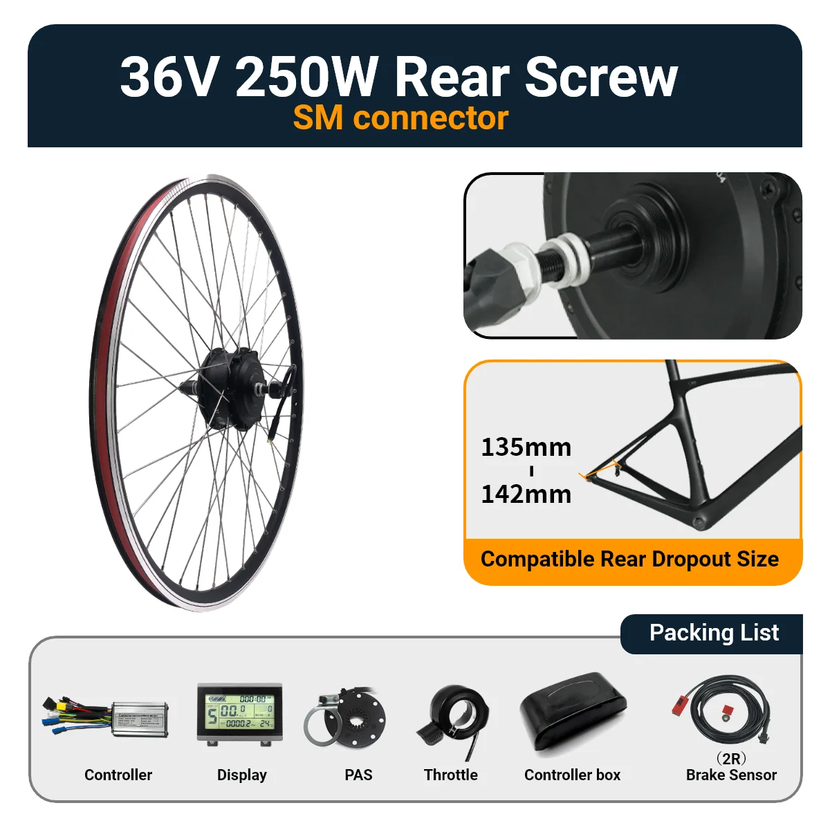 GreenPedel 36v 250w High-Power Electric Bike Conversion Kit with Thumb Throttle Hub Motor Without Battery Bicycle Application