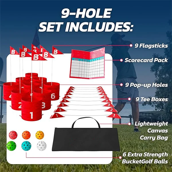 The Ultimate Backyard Golf Game for Kids and Adults Portable 6 Hole Golf Course Play Outdoor Lawn Portable Outdoor Golf Bucket