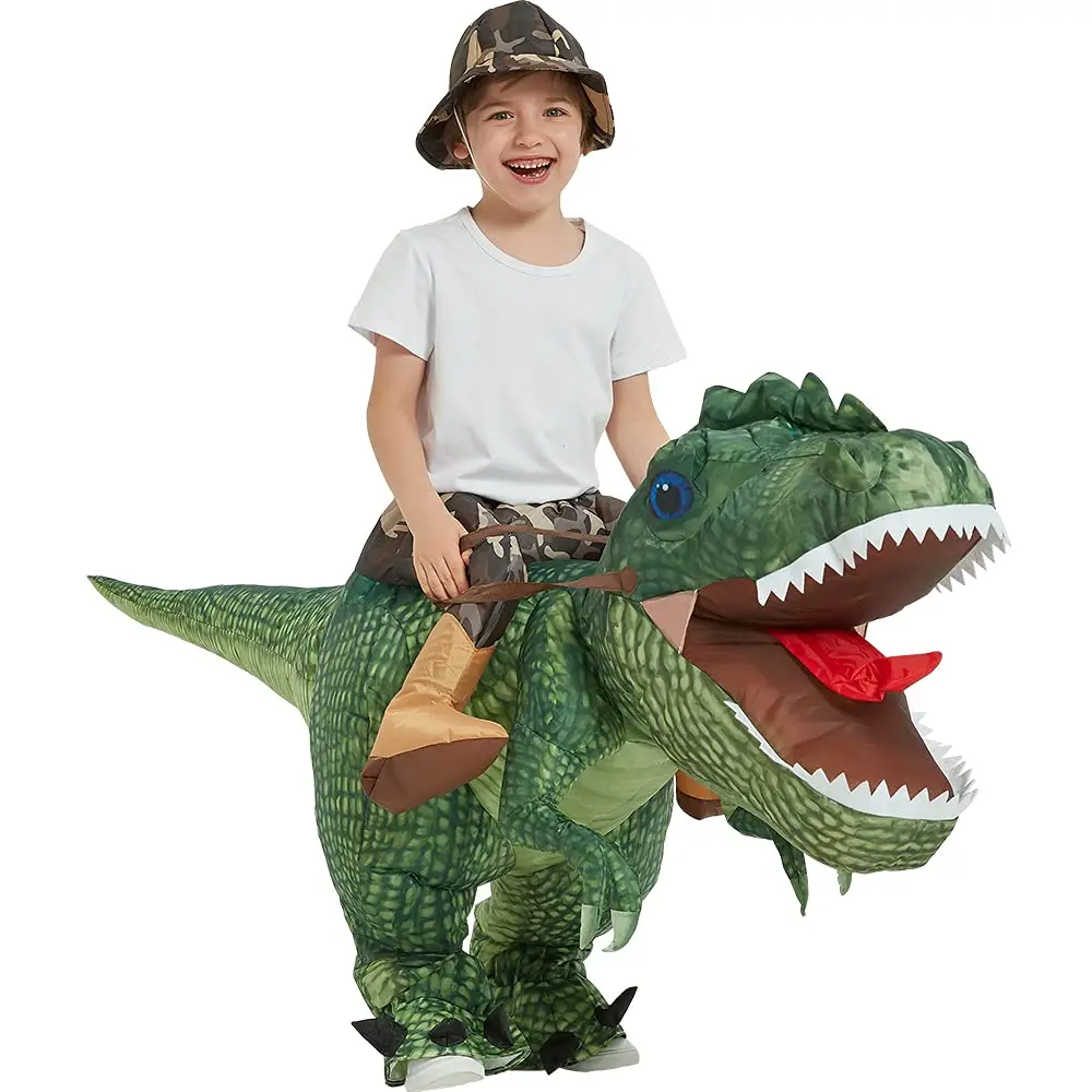 Adult Child Inflatable Jurassic Period Realistic Green Dinosaur T-Rex Cosplay Blow-up Halloween Carnival Party Costume