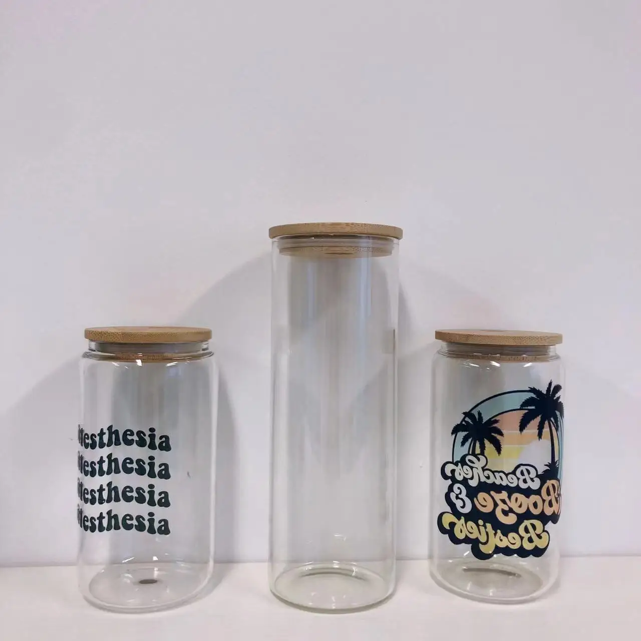 Top selling  Clear sublimation  blanks glass shaped Heat Press Mason cup  beer soda glass can with straws and lids.