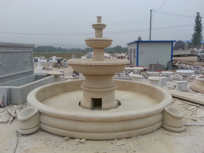 Hotel Home Outdoor Yellow Natural Stone Large Marble Antique 3 Tiered Water Fountains Outdoor Garden