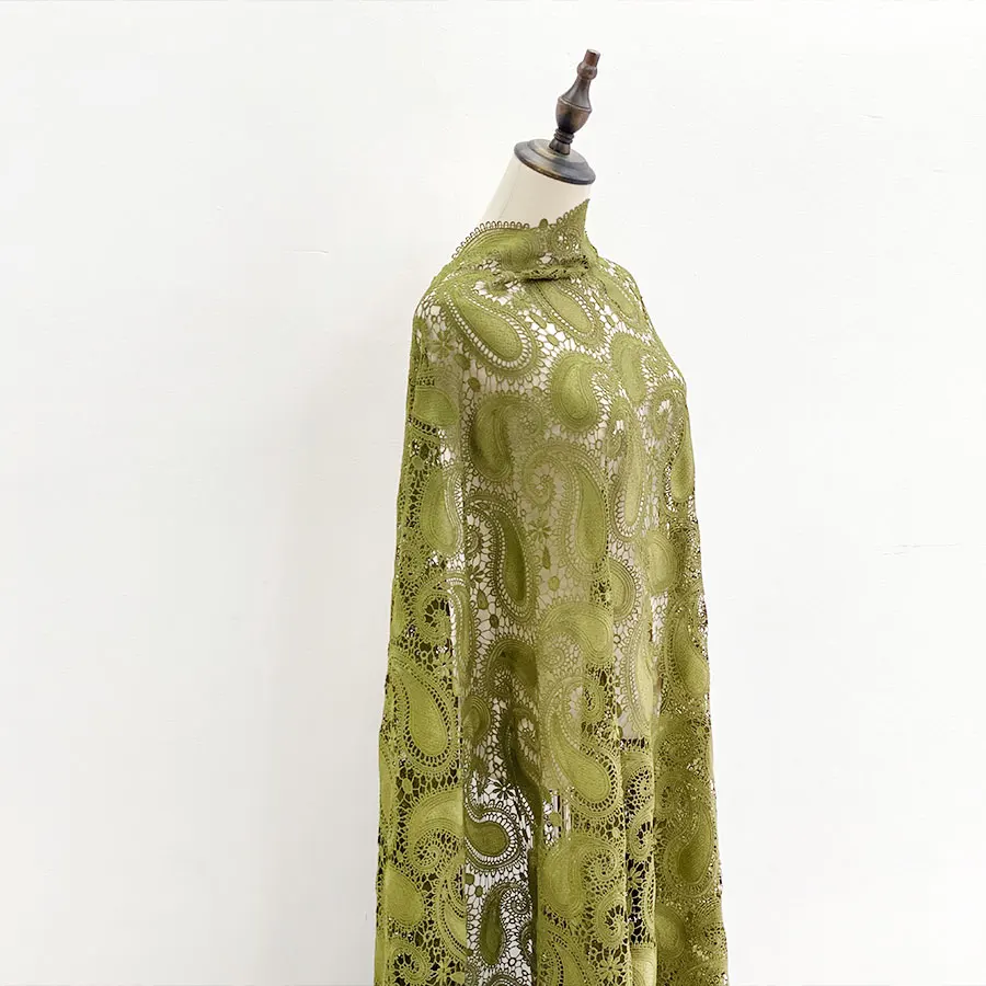 Popular bandanna Paisley cashew green milkly 100% poly yarn water soluble flower lace dress fabric