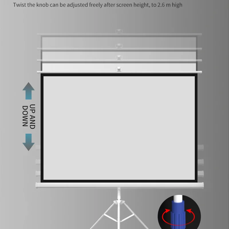 100 Inch 16:9/4:3 Portable Floor Tripod Stand Projector Screen Manual Pull Up Self-locking projection screen  For Office or home