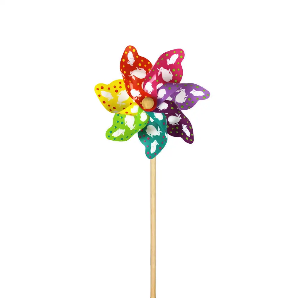 BAILING Garden Decor hand held Wooden Rainbow Windmill Kids Toy Dot And Stripe Windmills