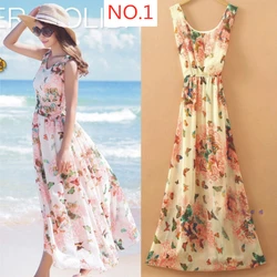 Wholesales Best-selling Bohemian long beach women dress floral chiffon seaside vacation vest dress