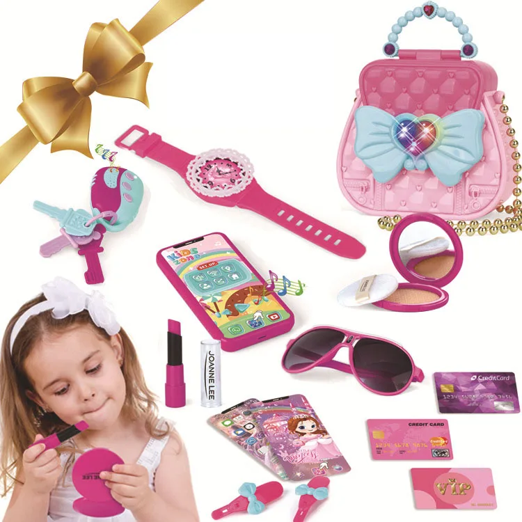 Little Girls  Pretend Play Purse 17 Piece Make Up Set  Toys for Girls 3+ Toy bag with Makeup, Smartphone Girls tool Toy Sets