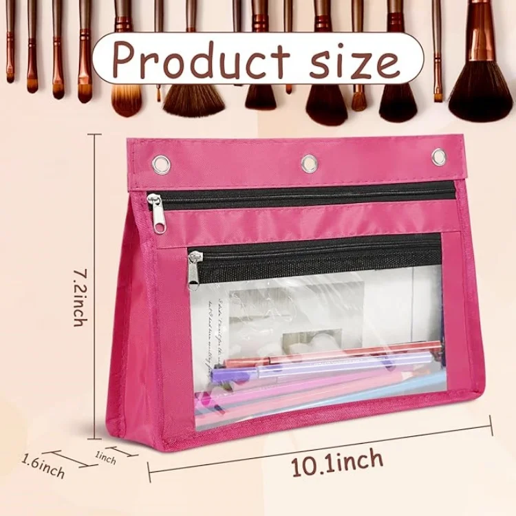 2024 new 3 ring binder zipper pencil pouch with clear window for school class office