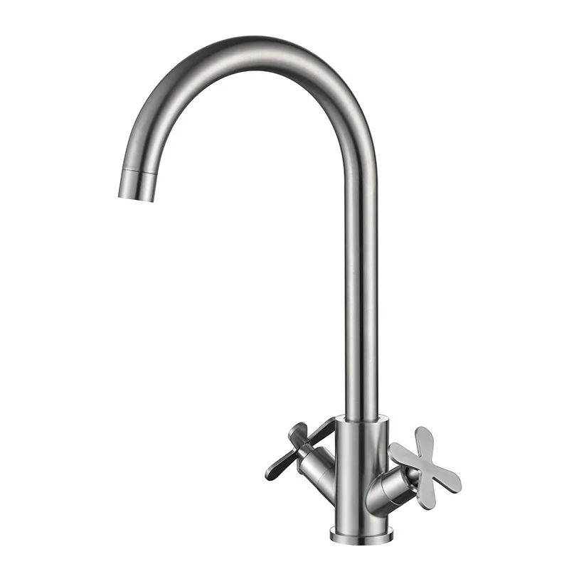 Modern Stainless Steel Dual Handle Swivel Lever 304SS Copper Hole Kitchen Sink Faucet Deck Mount Mixer Tap Set