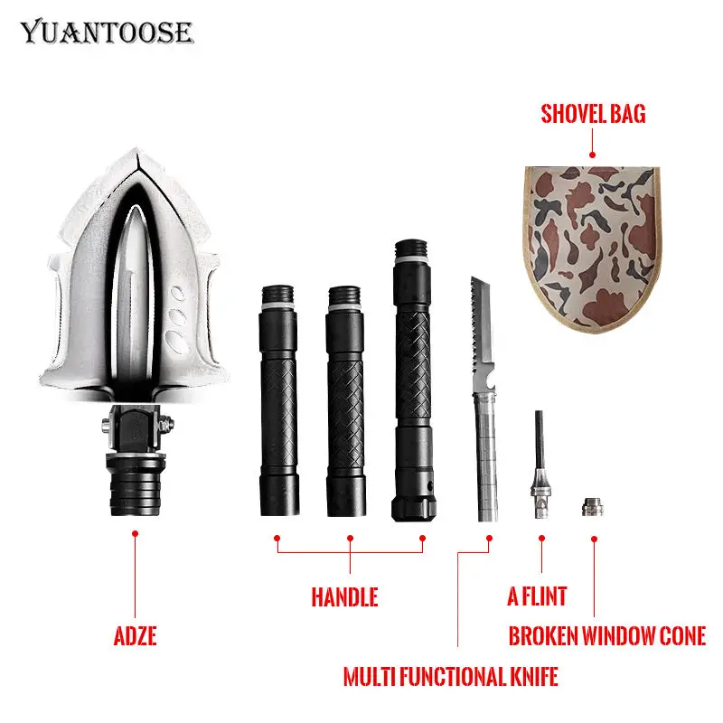 2023 New Design Multi-function Portable Folding Shovel Camping Car Portable Telescopic Shovel Kit