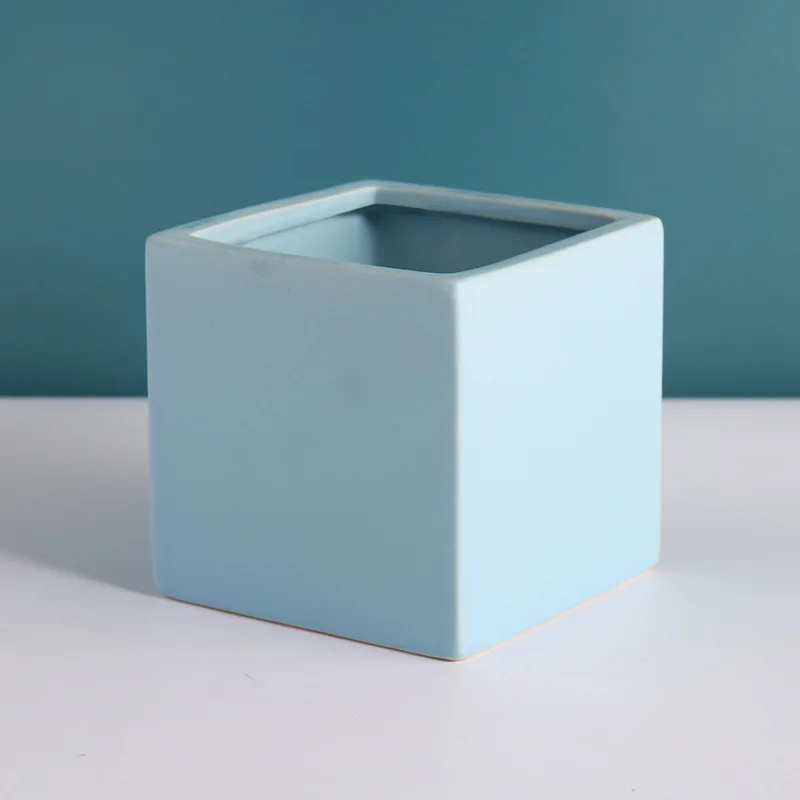 Indoor Succulent Small Plants Pot Concise Macaron Color Ceramic Square Flower Pot