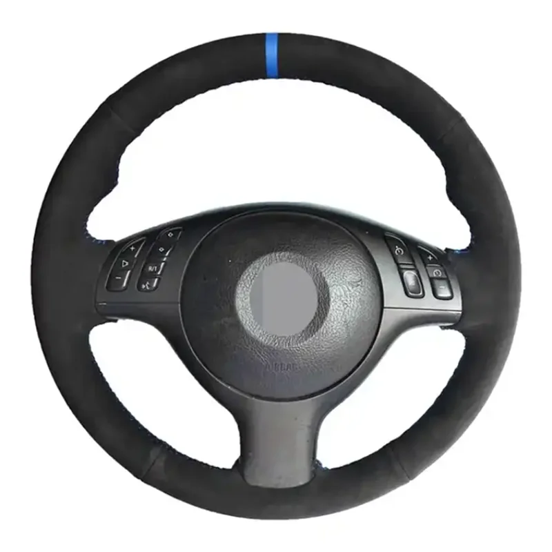 Black Suede Leather DIY Car Steering Wheel Cover Car Accessories For BMW M Sport E46 330i 330Ci E39 540i 525i 530i M3 E46