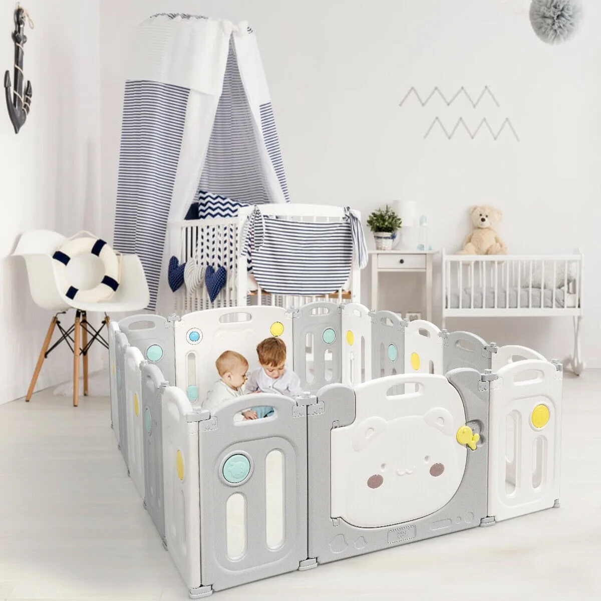 ABST Indoor Baby Furniture Playpen Folding Kids Plastic Play Pen for Home Children Play Area Portable Play Yard Baby Superyard