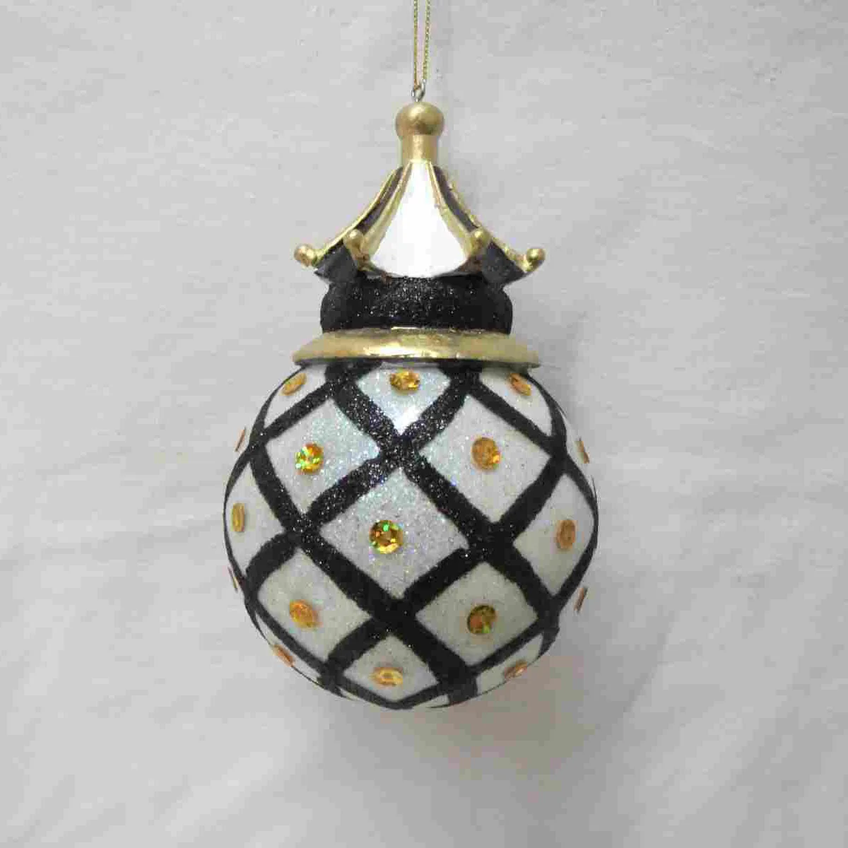 Hand Blown Black And White Round Glitters Glass Bauble Xmas Ball For Party Hanging Christmas Tree Glass Ball With Resin Cover