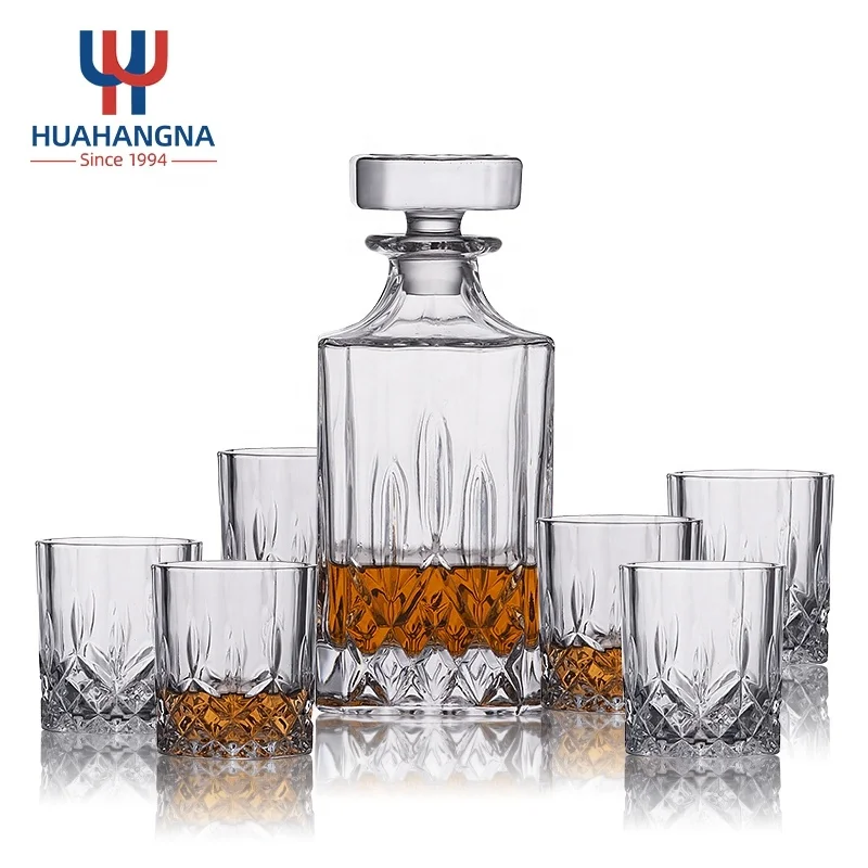 Custom Logo Engraved  26.7oz 800ml Crystal Plain Square Liquor Whiskey Decanter with Whisky Glasses Set