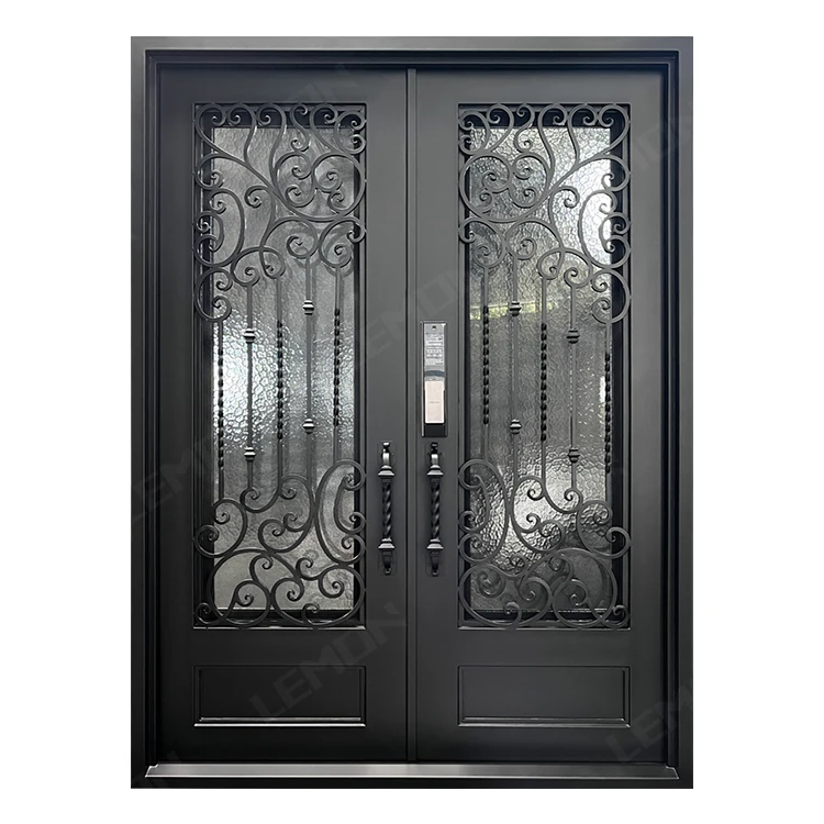 Modern exterior security metal door custom french thermaly broken wrought iron double entrance door