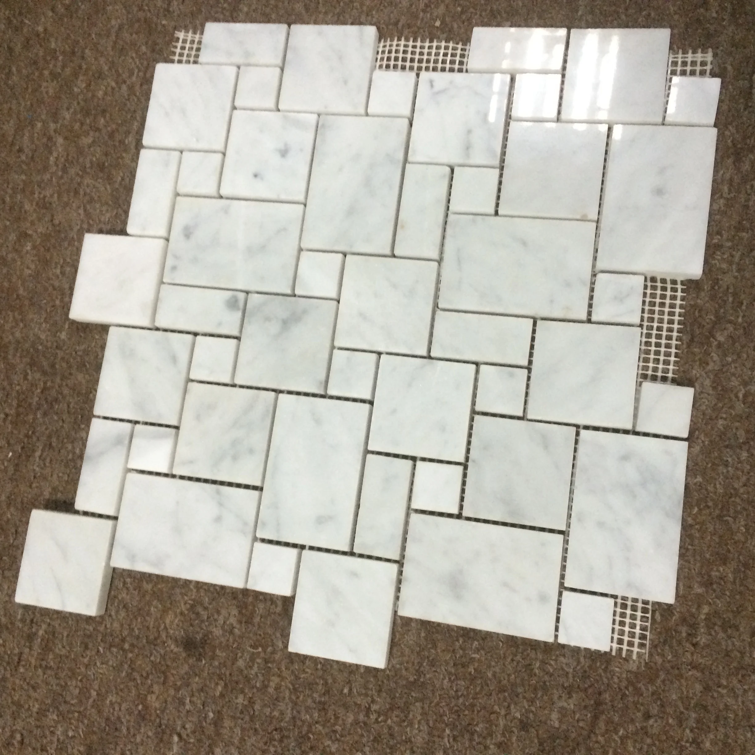 Classic America Style Mini French Pattern Mosaic Tile White Marble Tile Floor Mosaic Tile For Villa Bathroom Decor