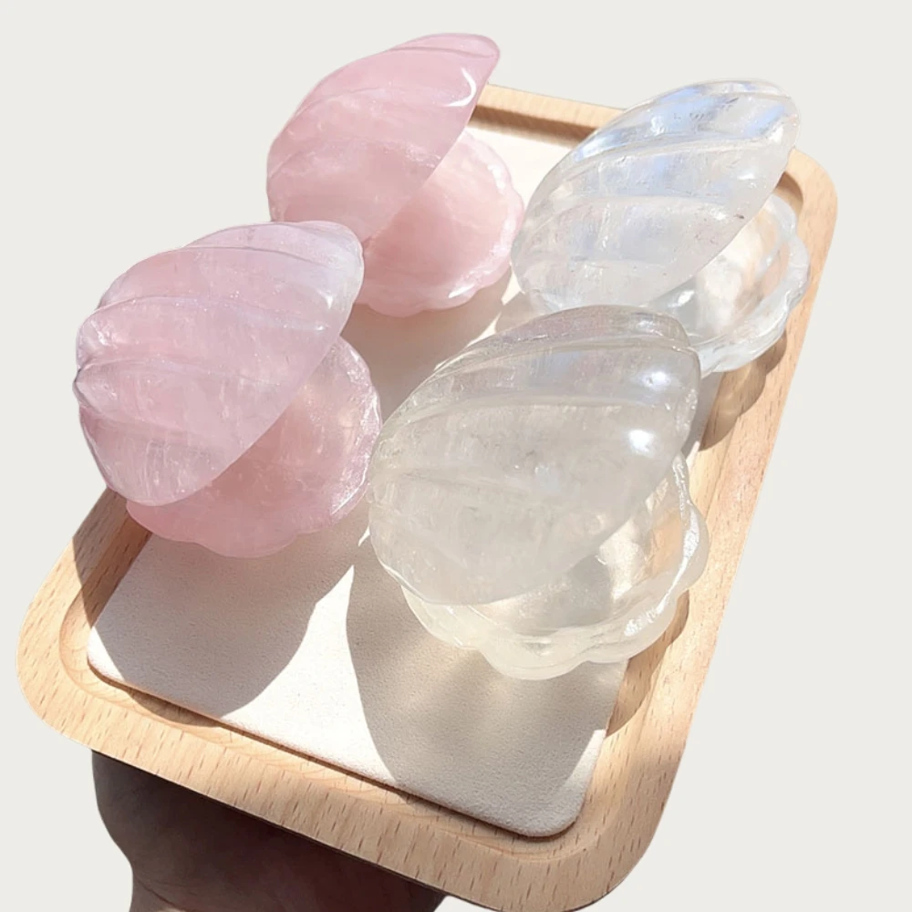 Handmade Natural Crystal Seashell Rose Clear Quartz Gemstone Folk Art Specimen Gift & Decoration Carved Technique Animal Theme