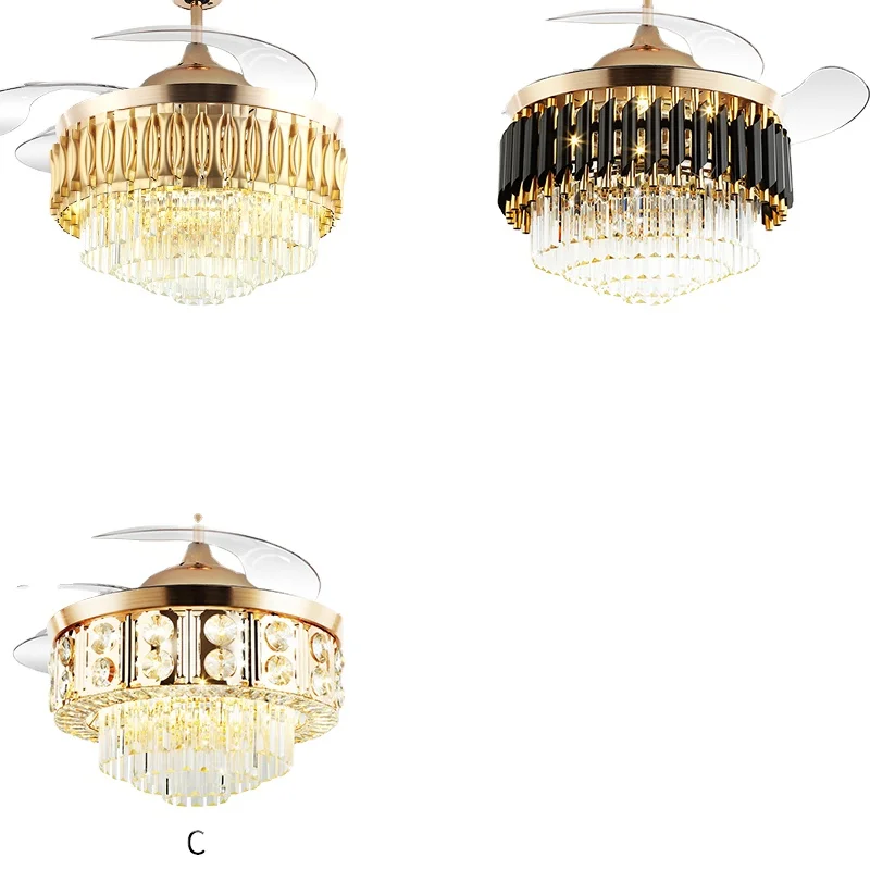 744C Luxury crystal fan light hidden blades 42 inch 110V 220V remote control for bedroom living room