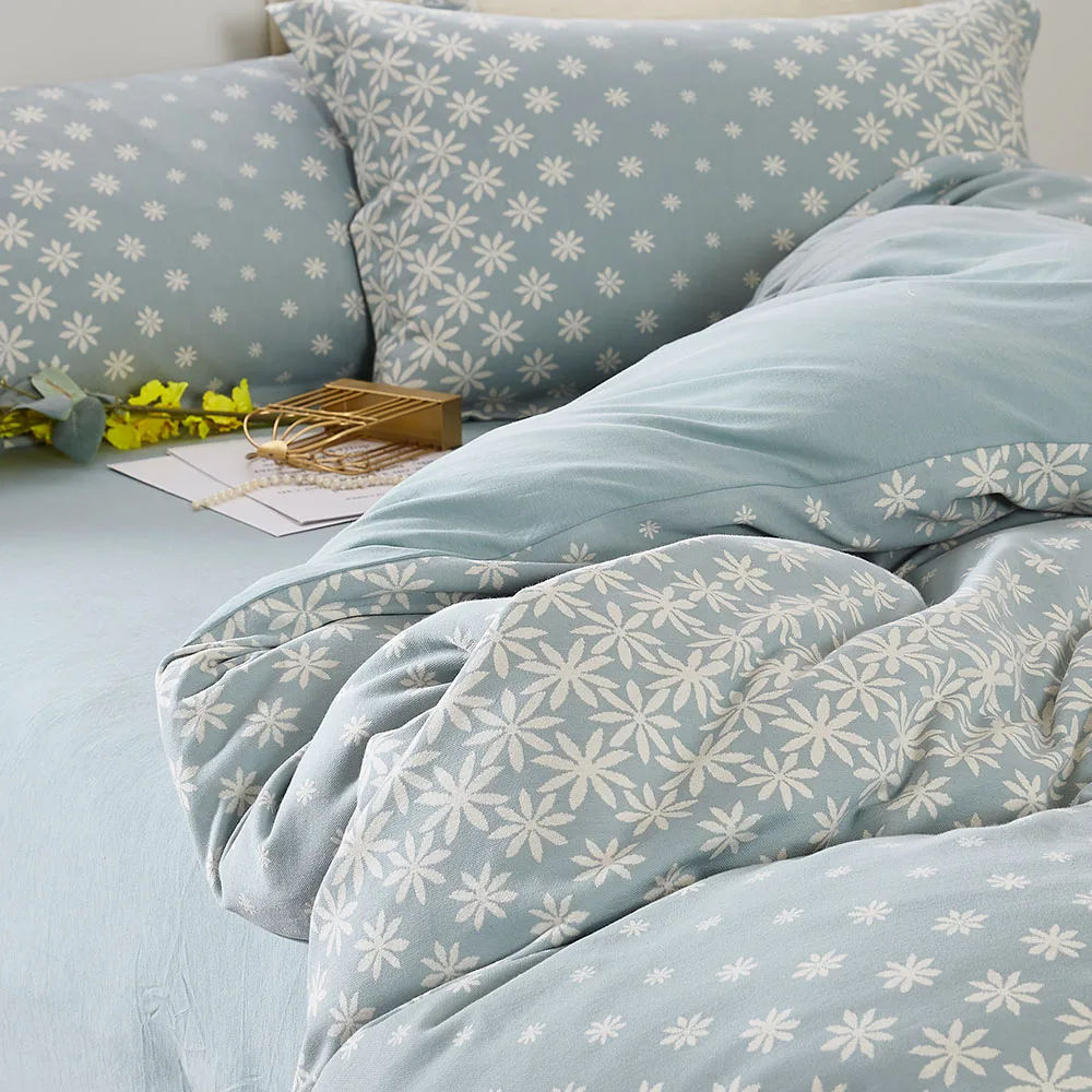 Simple and stylish jacquard sunflower floral 100% cotton jacquard knit printed duvet cover set for home