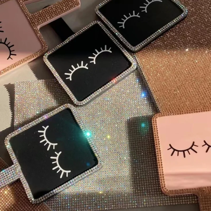 custom handheld mirror square heart shape mirror with rhinestone
