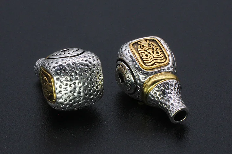 Antique Gold Antique Silver Metal 3 Hole Tibetan Guru Calabash Bead for Mala Jewelry Making Prayer Beads