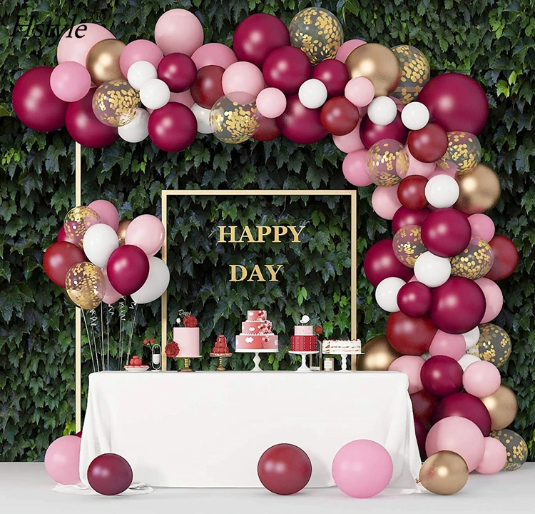 129 Pcs Burgundy Pink Balloons Garland Arch Kit for Birthday Baby Shower Wedding Party Decorations Supplies with 4 Tools SET979