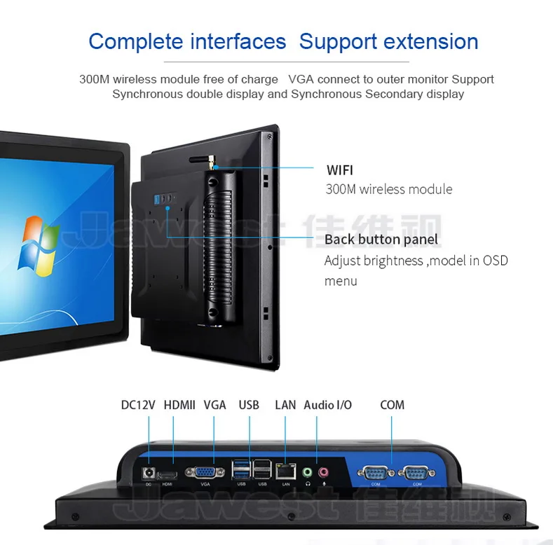 JAWEST 15.6 Inch Embedded Industrial Touch Screen all in one panel pc industrial With J1900/I3/I5/I7 Processor, 4G RAM 64G SSD