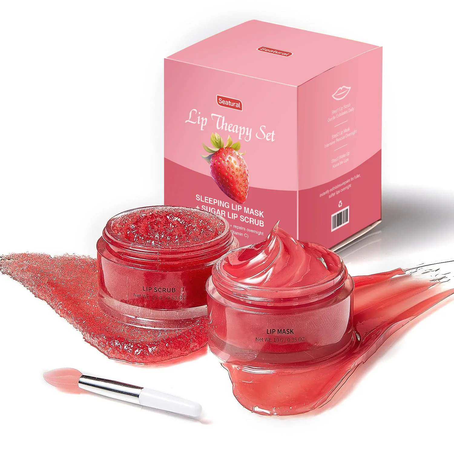 Private Label Lip Care Kit Strawberry Lip Treatment Sleeping Mask & Exfoliator Scrub for Dry Chapped Cracked Peel Lips Repair
