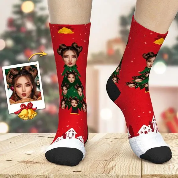 MOQ 1 Custom Print Hosiery Couple Christmas tree Funny Socks 3d Photo Face Socks Christmas sublimation 360 printing Socks