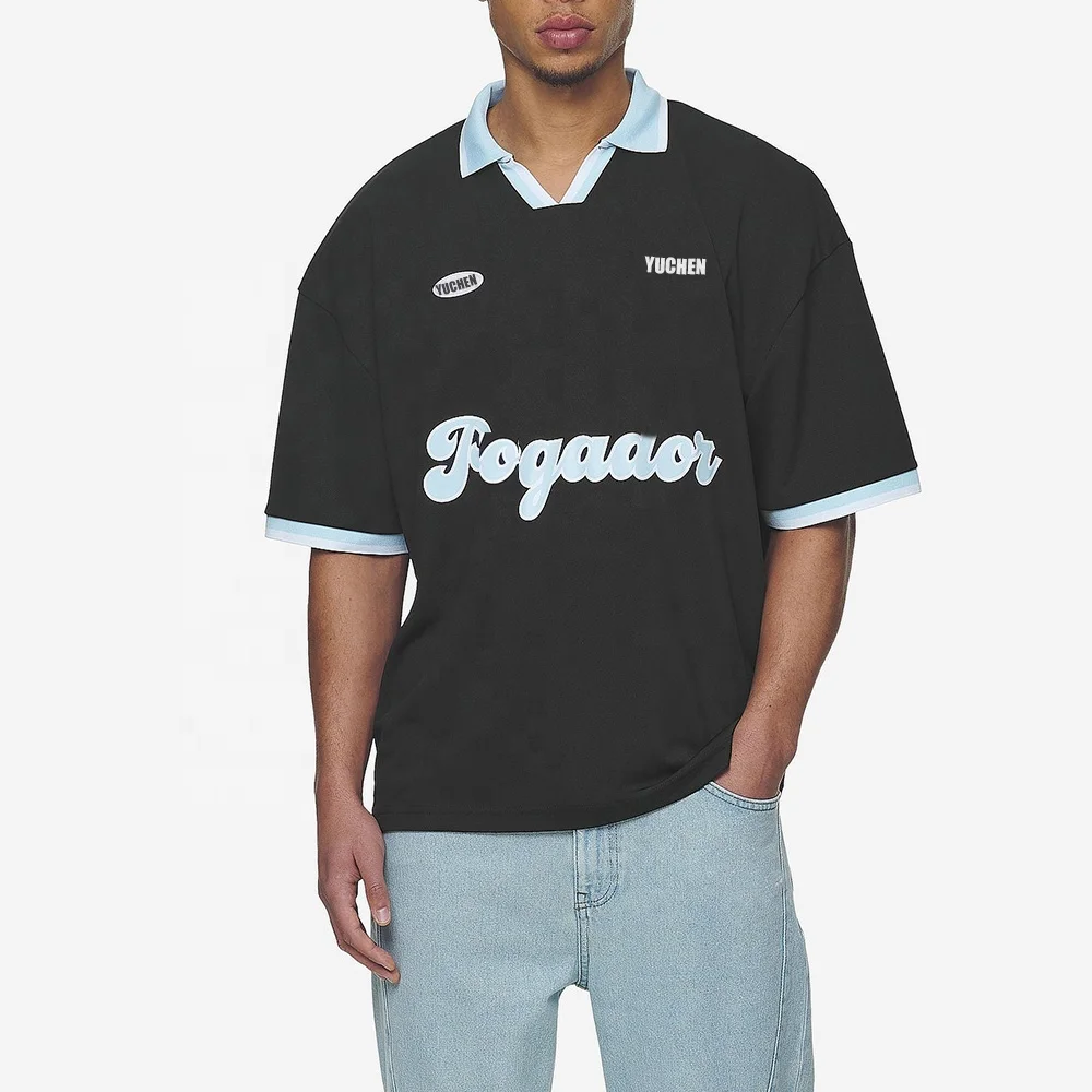 Custom Reverse Collar Short Sleeve Polo Shirt Double Sleeves Graphic Print Contrast Trims Embroidery Patch Boxy Shirt Men