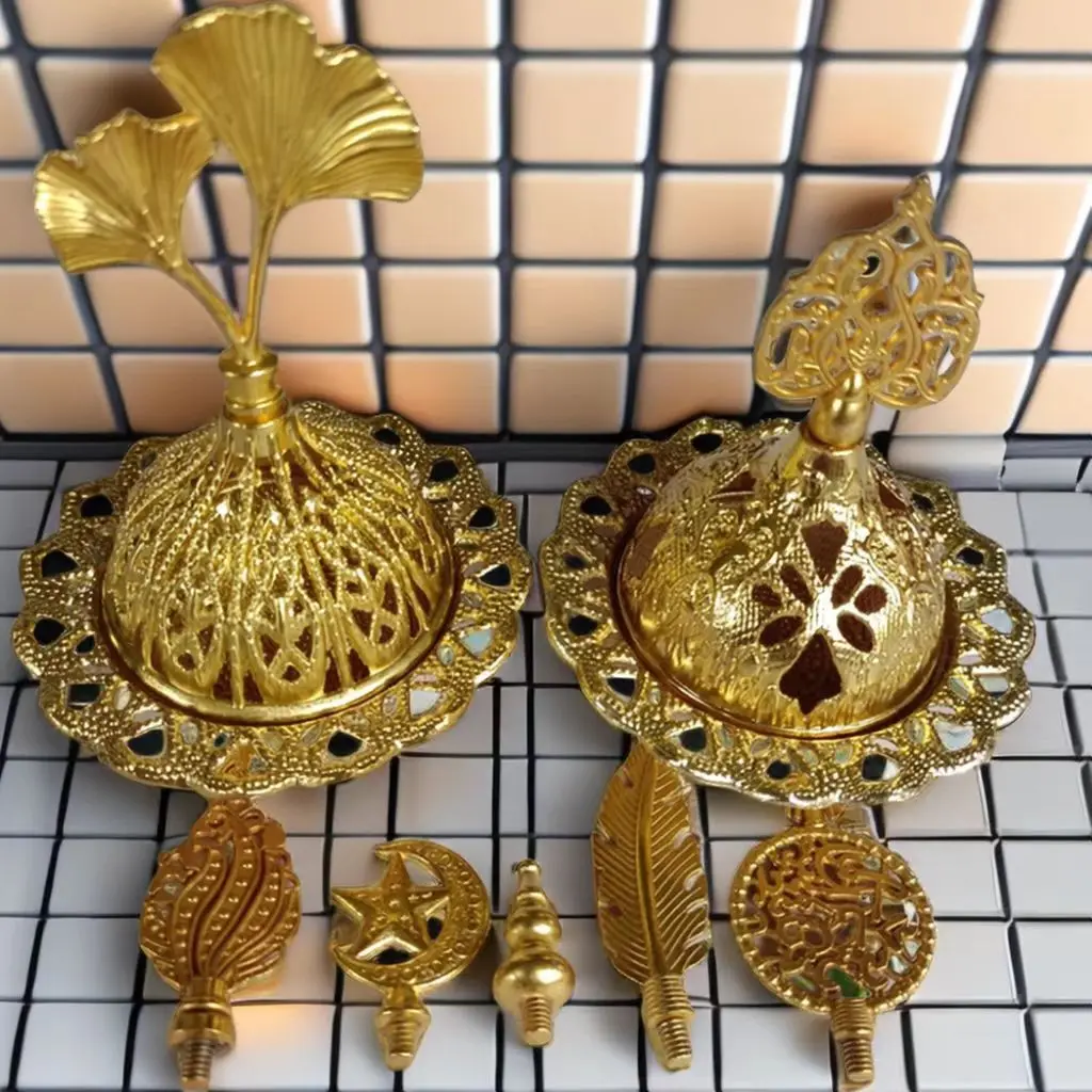 Hot selling gold hollowed out Middle Eastern Arab small incense burner metal aromatherapy sandalwood furnace tower