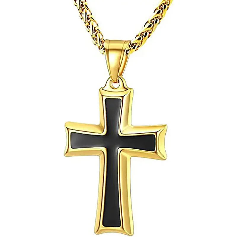 2023 Fashion Stainless Steel Enamel Pendant Christian Jesus Cross Pendant Necklace