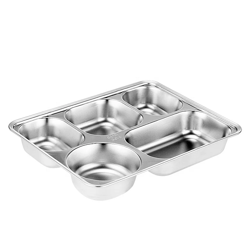 Eco-Friendly Stainless Steel 304 2 Layer Warmer Square 5 compartment with Fork And Spoon  Lunch  Bento Box