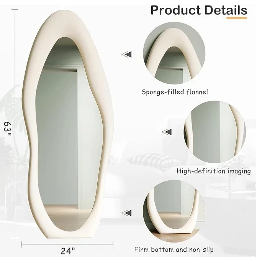 Wholesale Factory Customized Luxury Velvet Dressing Standing Durable Irregular Frame Living Room Bedroom mirror full length