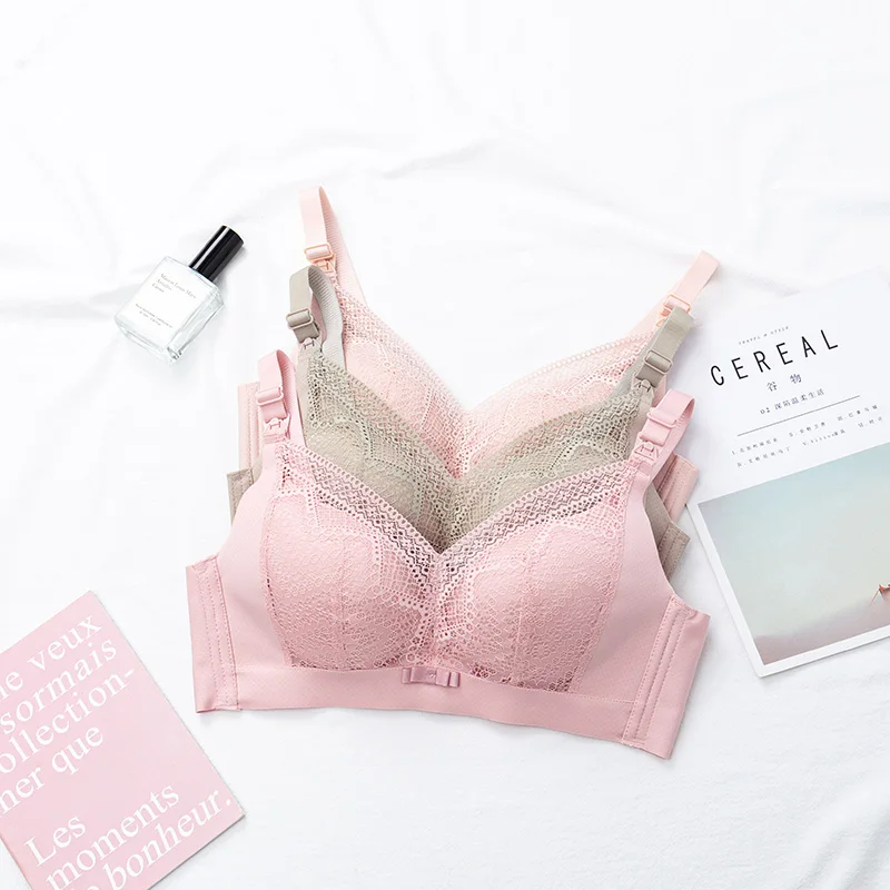 Lactation bra wire free portable fashion breathable pregnancy underwear solid color compact slim cotton soft lactation bra