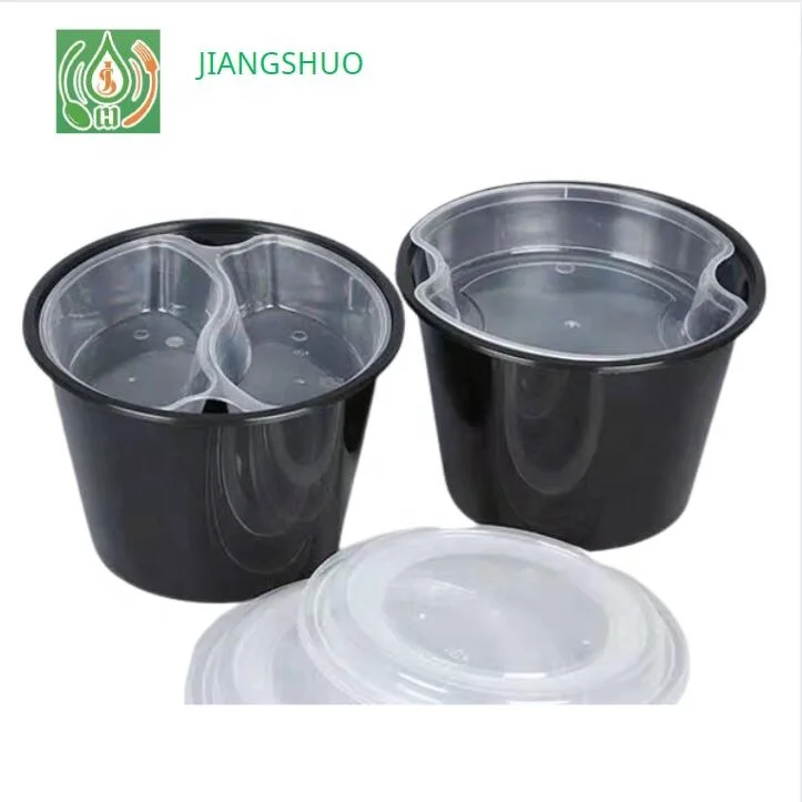 Black Round  Microwavable  takeaway  PP food container bento  lunch boxes with removable tray and dividers