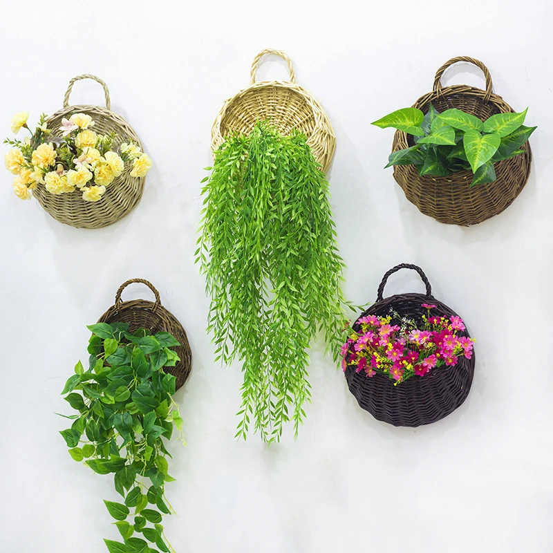 Wall Decoration Wicker Flower Basket Wicker Flower Pot Wall Hanging Basket Artificial Flower Hanging Basket