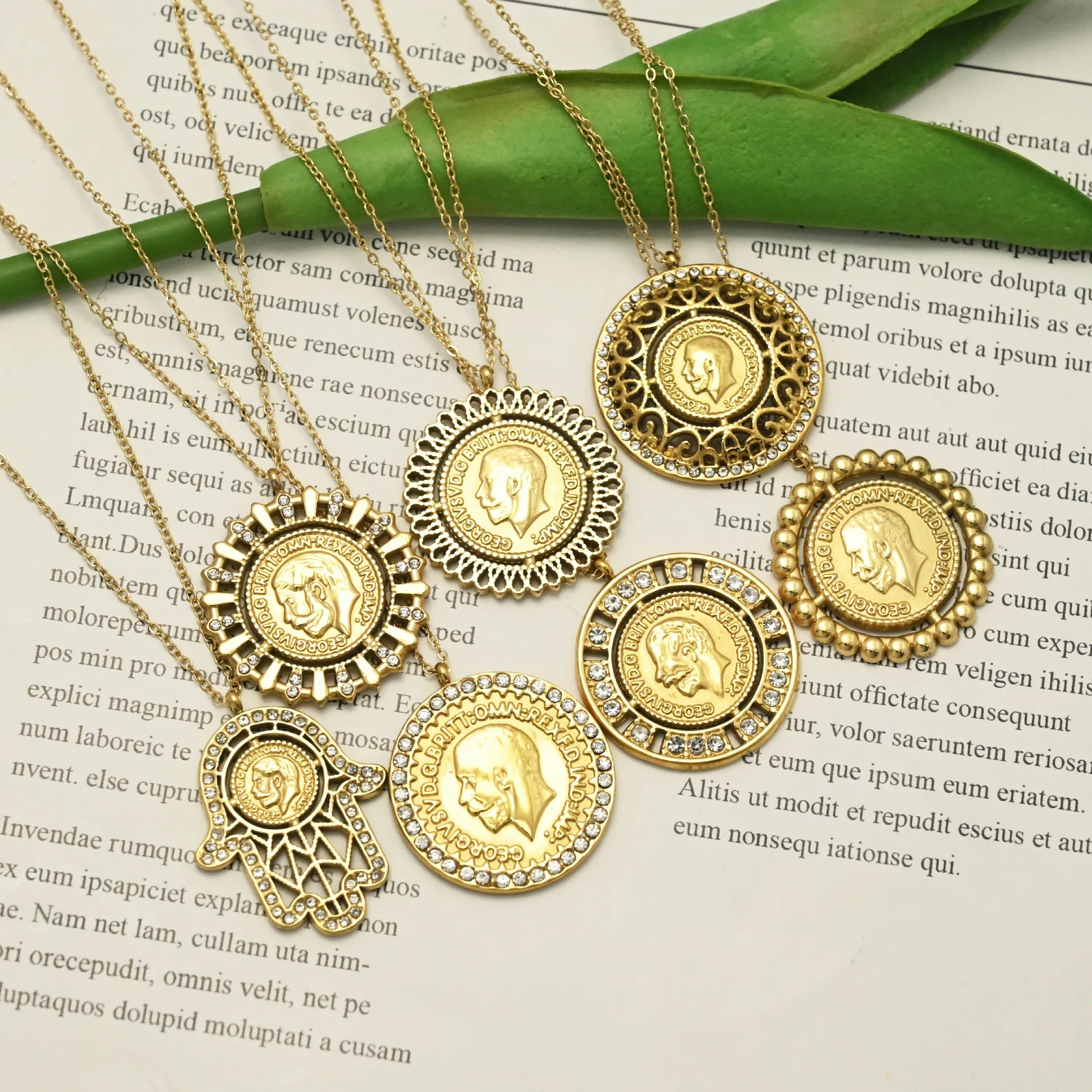 Factory Direct Sales Best Selling Religious Head Silver Coin Hamsa Hand Gold Plated Stainless Steel jewelry necklace bracelet