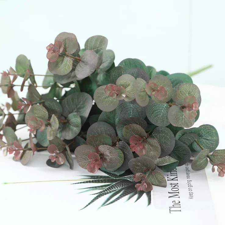
silk flower arrangement French money grass eucalyptus leaves 