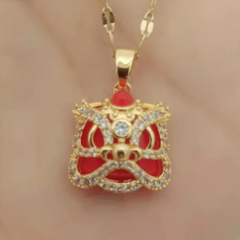 Chinese style male lion head female retro ethnic style jade jewelry national tide collarbone chain