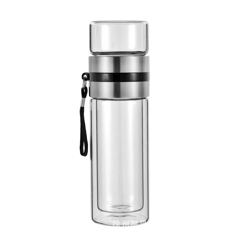 350ml/400ml Double Walled Borosilicate Glass Bottle Office Clear Water Cup With Tea Infuser