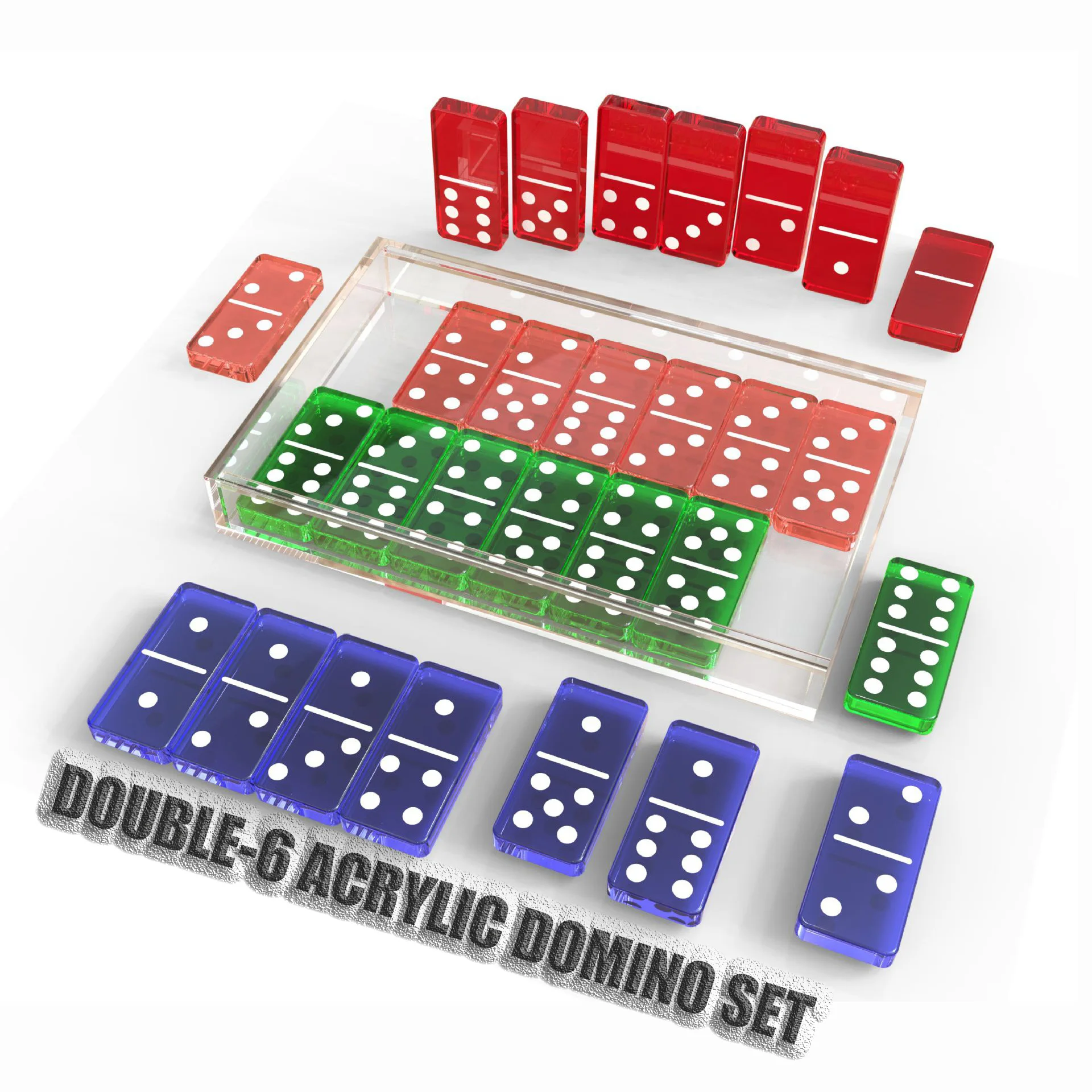 Custom Colorful  Acrylic Domino Blocks Double 6 double 9 Jumbo Dominoes Games Set  for Kids Gift with Clear Box