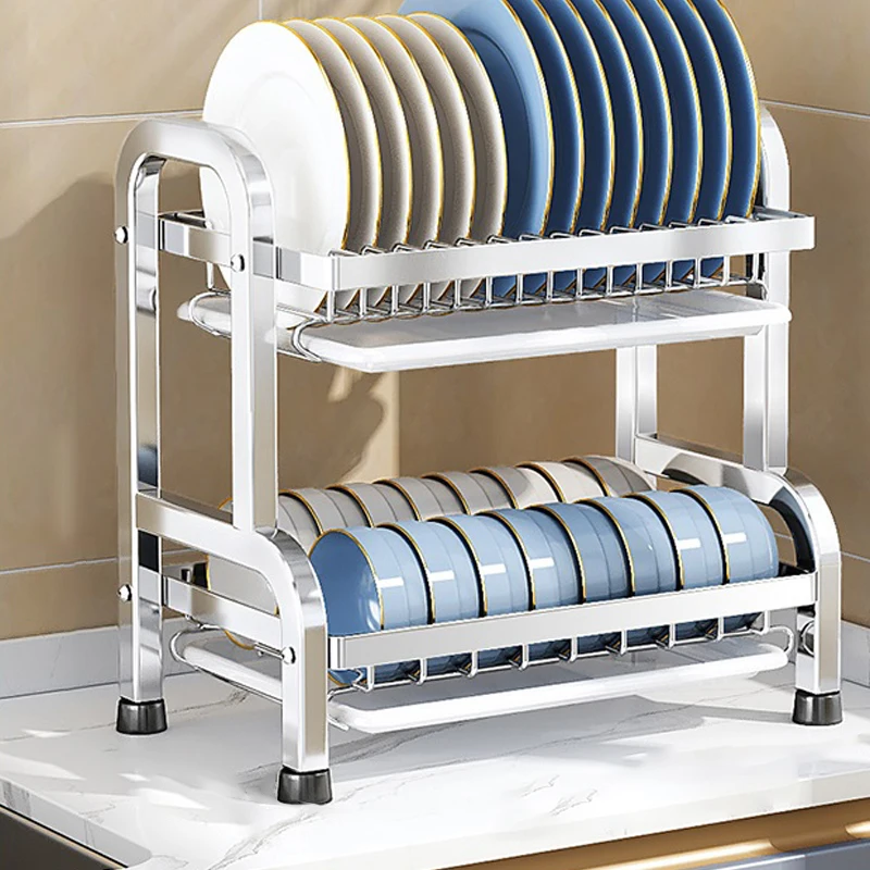 Multipurpose 2 Layer Metal Plate Rack Large Capacity Stainless Steel Storage Dish Drying Racks