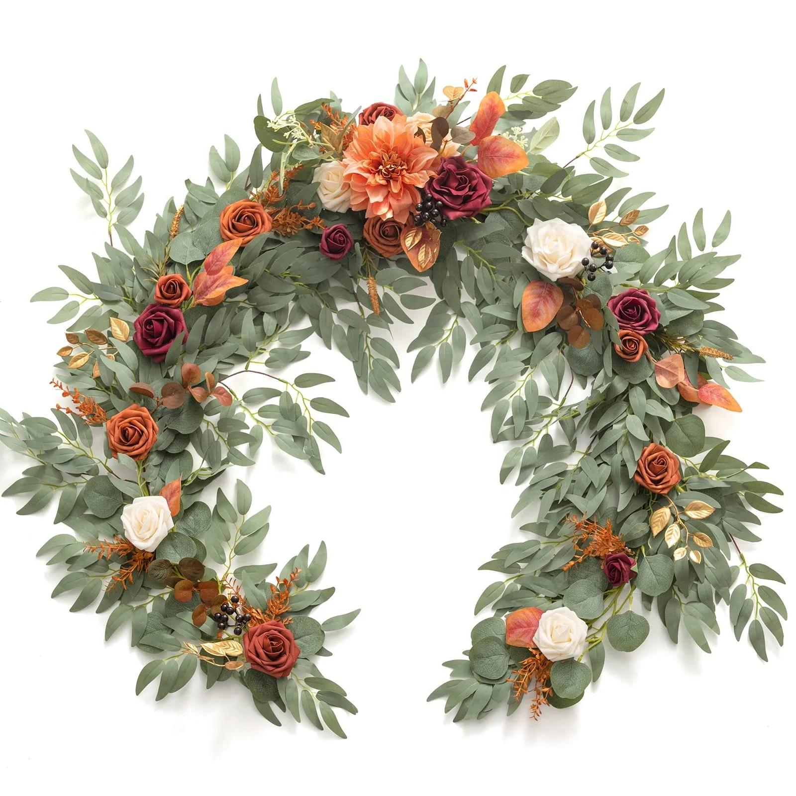 White Beige 6FT Artificial Eucalyptus Garland with Flower Wedding Centerpieces for Wedding Table Decor Wedding Arch Flowers