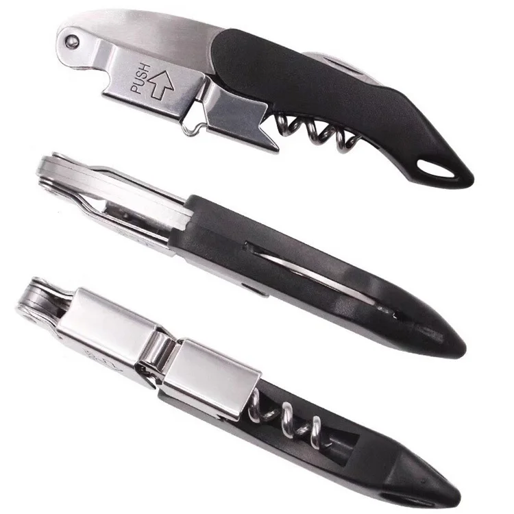 WELLFLYER BO-002-17 Creative Black ABS Handle Corkscrew Stainless Steel Bottle Opener Professional Wine Opener