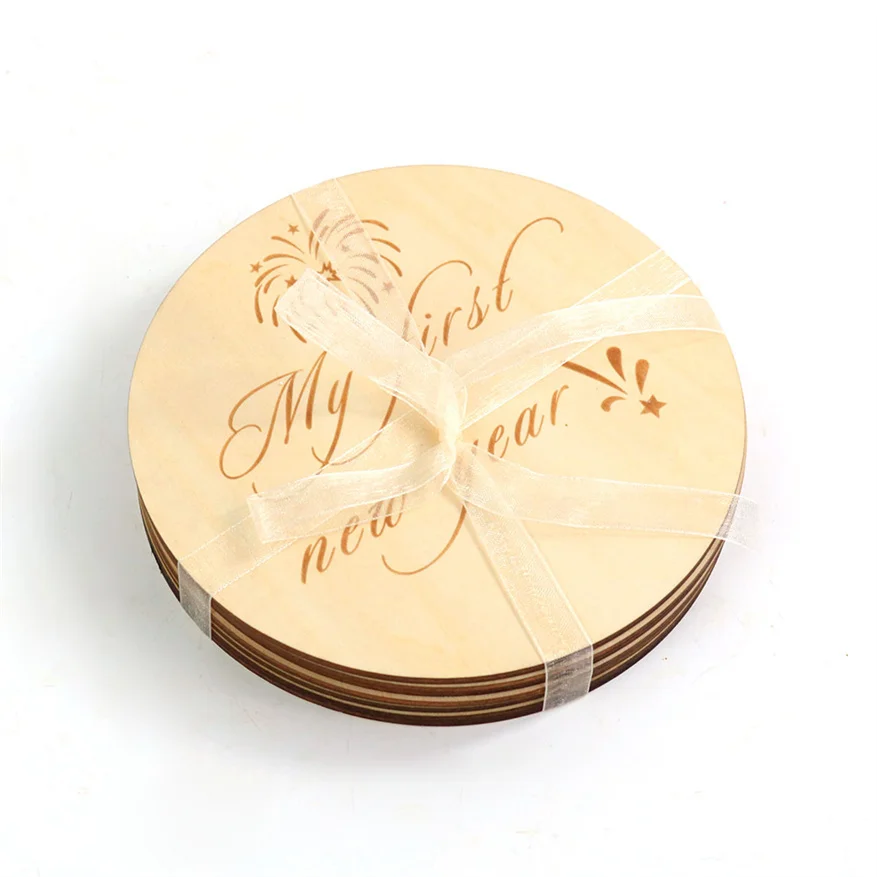 Wood Crafts Laser Cutting Plywood Decoration Wholesale Engraved Baby Milestone Cards DIY pattern and shape