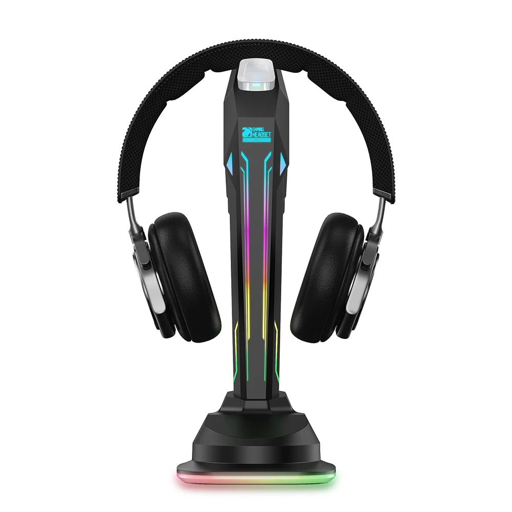 6-in-1 Controllable RGB Gaming LED Lights Headphone Holder Stand With 4 USB 2.0 HUB Docking Station FCC CE RoHs Certificated